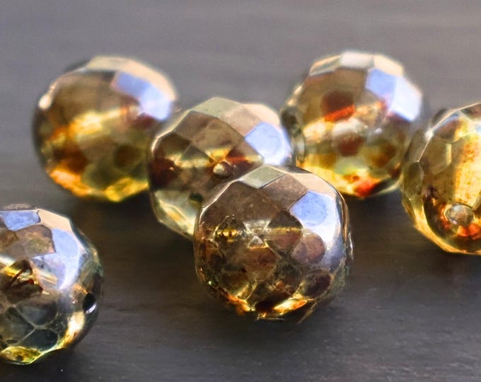 6 12mm Firepolished Faceted Round Beads Olivine Bronze Luster Picasso BX 9  29 Jewelry and Beading Supplies