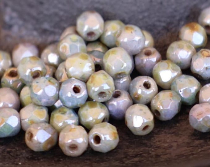 3mm Czech Glass Beads - Firepolished Faceted Opaque Green Luster