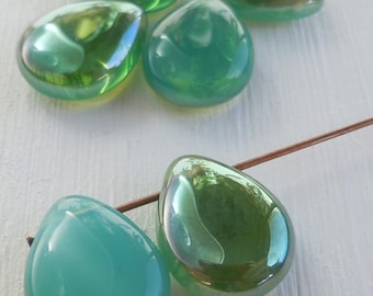 6 Czech Glass Beads Milky Aqua Celsian - 16mm Tear Drop  (BX 9 - 30)
