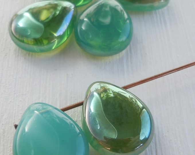 6 Czech Glass Beads Milky Aqua Celsian - 16mm Tear Drop  (BX 9 - 30)