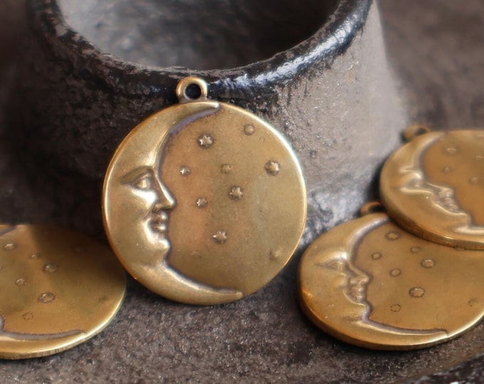 18mm Antique Bronze Moon Face Charm - Made in USA