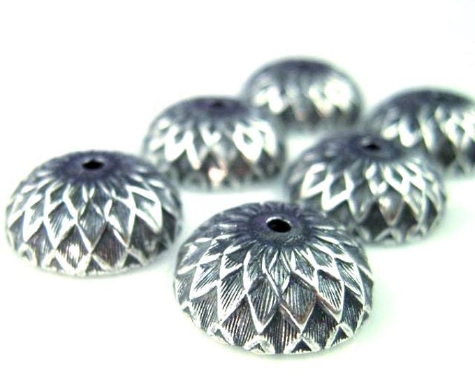 Acorn Bead Caps -  6 Antique Silver Plated Brass 12mm