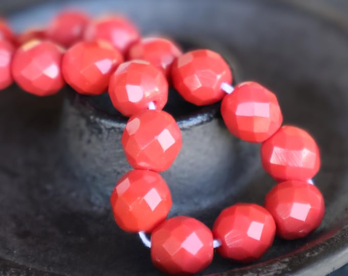 Czech Glass Beads  10mm Firepolished Faceted Opaque Red 10 (BX 11 - 24)