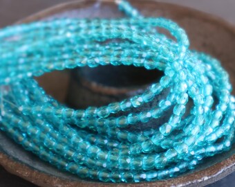 3mm Czech Glass Beads - Firepolished Faceted Viridian 4 - 9 Beads for Jewelry Making