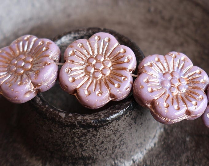 Czech Picasso Beads 18mm Chunky Flower - Opaque Purple Bronze Picasso