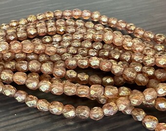 Czech Glass Bead 6mm Faceted Round Bead - Crystal Copper Picasso - 25 (BX 11 - 24)