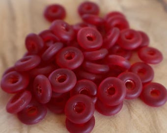 50 Czech Glass 8mm Donut Beads Ruby Matte 12 31 Jewelry Making Supplies