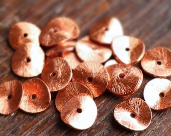 Solid Copper 8mm Brushed Wavy Disk Beads 9 - 29 Jewelry and Beading Supplies