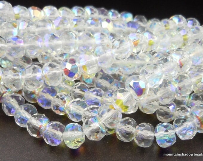 Faceted Rondelle Crystal AB - Czech Glass Beads - 25 Beads (BX 12 - 9)