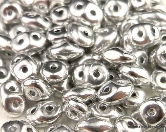 Super Duo Czech Glass Beads - 2.5x5mm 2 Hole Beads Silver 10 grams BX 11- 21