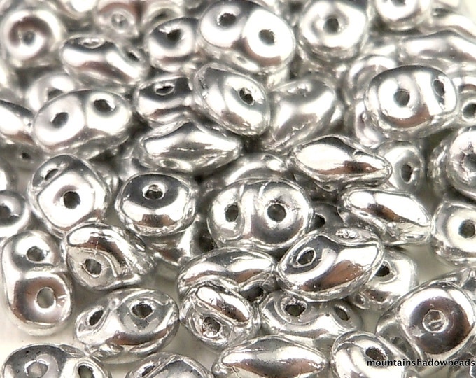 Super Duo Czech Glass Beads - 2.5x5mm 2 Hole Beads Silver 10 grams BX 11- 21