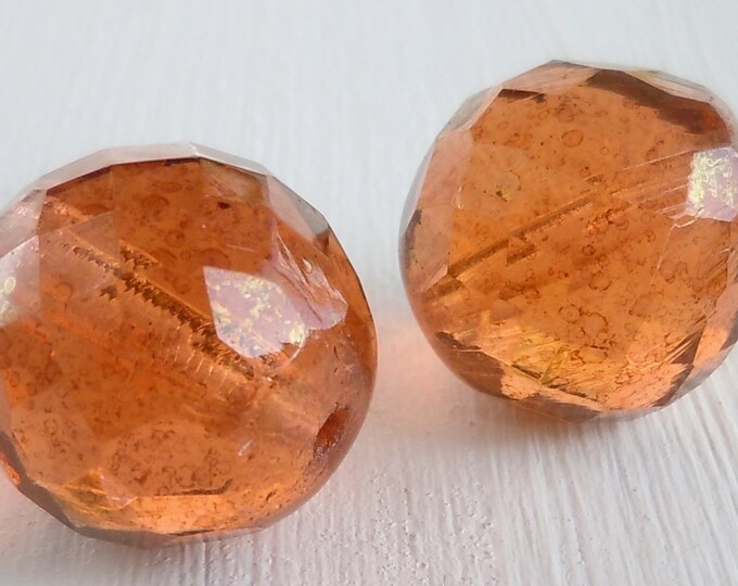 Czech 18mm Faceted Round Beads  - Rose Topaz Gold Luster - 2 pcs (BX 11 - 24) Jewelry and Beading Supplies