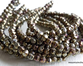 English Cut Beads - 3mm English Cut Nugget Bead Iris Brown 50 4 - 9 Beads for Jewelry Making