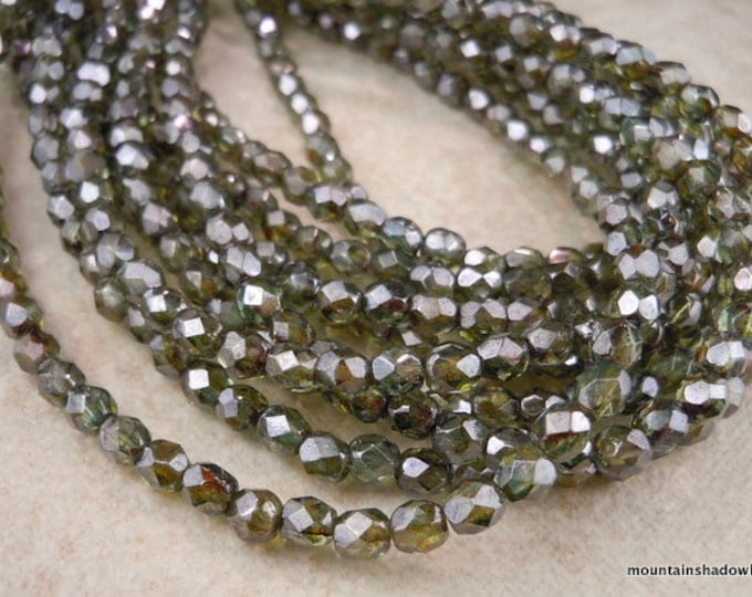 Czech Glass Beads 4mm Olivine Green Luster 50 12 - 13
