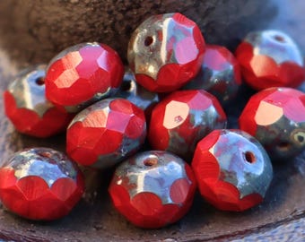 Czech Premium Glass Beads 9x6mm Red Opal Picasso