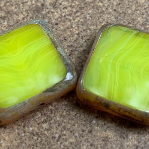 Czech Glass Beads 18mm X-Large Square Milky Lime Picasso 2 Beads BX 7 28 image 1