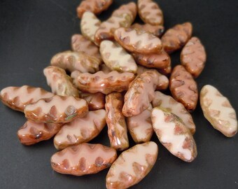 Czech Glass Beads 13mm Picasso Beige/Pink Spindle Czech Picasso Beads - 10 pcs 9 - 30