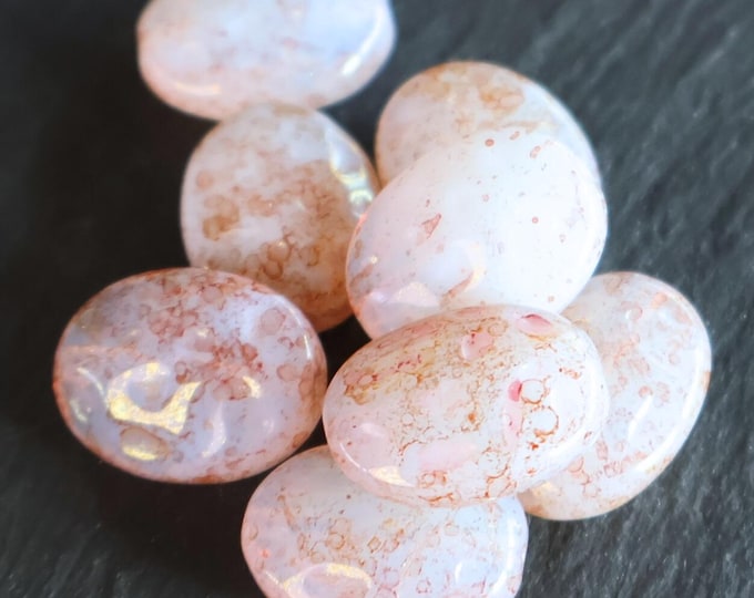 8 Czech Oval Beads - 16mm Czech Glass Beads Milky White Pink Luster Picasso -  BX 12 - 14