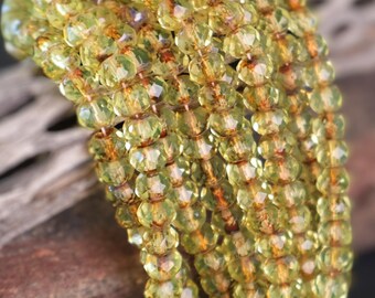 Czech Glass Beads - Jonquil Picasso 4x6mm Rondelle (BX 11 - 24) Jewelry and Beading Supplies