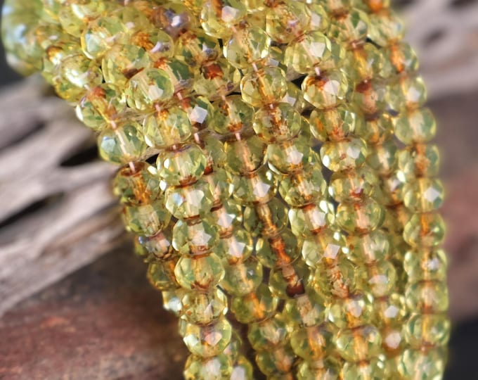 Czech Glass Beads - Jonquil Picasso 4x6mm Rondelle (BX 11 - 24)