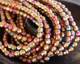 Bronze Iris 4mm Czech Beads -  Firepolished Faceted 48 pcs (BX 9 - 5)