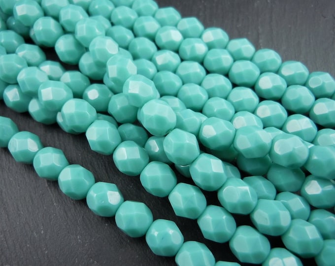 Czech Glass Beads Faceted 6mm Beads Opaque Turquoise 24 (BX 12 - 7)