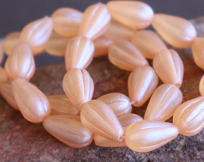 Czech Glass Beads  Tear Drop Beads Matte Honey Champagne Silver Luster Picasso 13mm 3 - 29 Jewelry and Beading Supplies