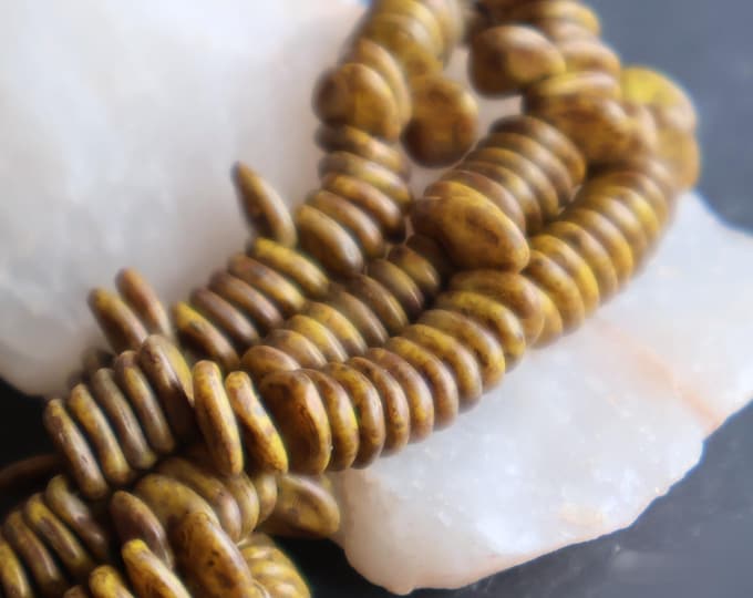 Czech Glass 8mm Rose Petal Beads Opaque Yellow Bronze Picasso - 50 pc 12 - 14