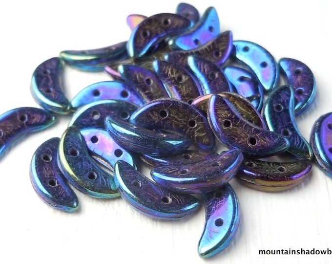 CzechMates 10mm Crescent Bead - 2 Hole Iris Blue 10 grams (BX 1 - 15)