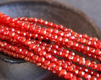 Czech 3mm Beads -  Faceted Round Czech Glass Beads Molten Spice Picasso - 50 pcs (BX 8 - 26)