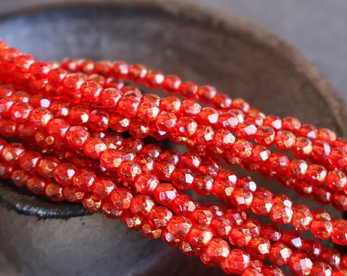 Czech 3mm Beads -  Faceted Round Czech Glass Beads Molten Spice Picasso - 50 pcs (BX 8 - 26)