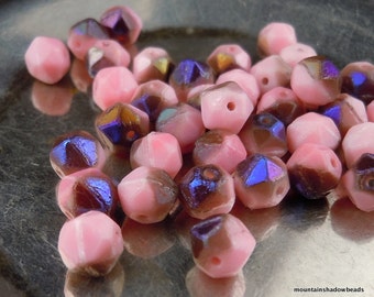 Czech Glass Beads English Cut Beads Opaque Rose Azuro   25 BX 10  20