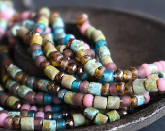 Czech Picasso Aged Multi Color Bugle & Seed Bead Mix Size 6/0 - (PBM - 106)