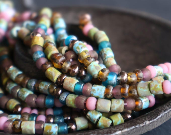 Czech Picasso Aged Multi Color Bugle & Seed Bead Mix Size 6/0 - (PBM - 106)