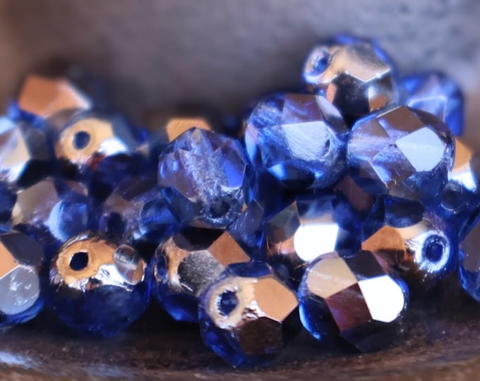Blue 6mm Czech Glass Beads Firepolished Faceted - Sapphire Celsian (01 - 04)