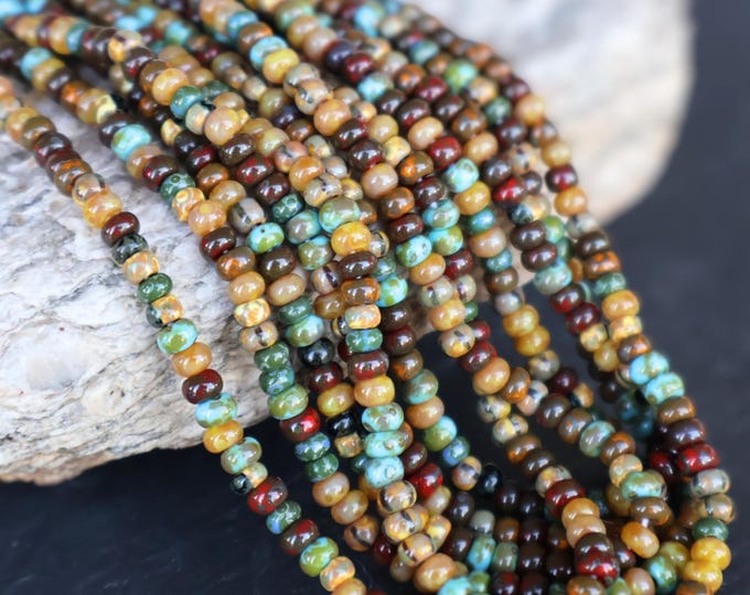 Czech Picasso Aged Multi Color Picasso Seed Bead Turquoise Desert Canyon Mix Size 7/0 - (CPS - 116)