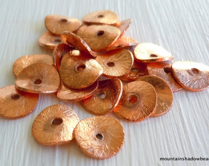 Solid Copper 6mm Brushed Wavy Disk Beads 7 - 11