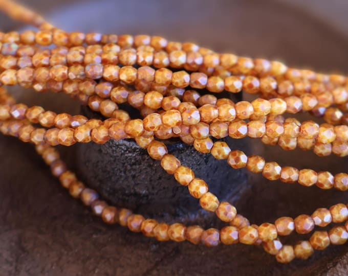 Czech 3mm Beads -  Faceted Round Czech Glass Beads Milky Crystal Picasso - 50 pcs (BX 9 - 5)