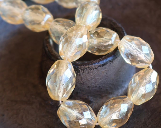 Czech Firepolished Glass Large Faceted Oval Beads Champagne Luster 13x10mm (BX 4 - 4)