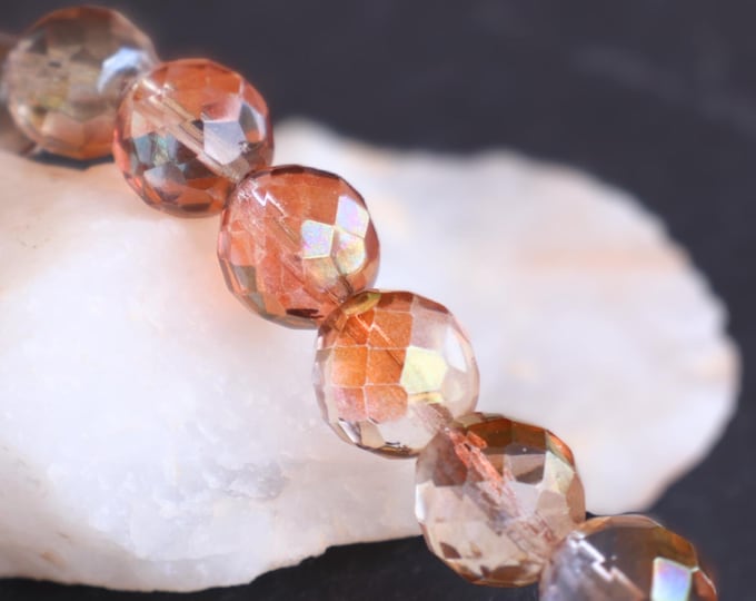 Czech Glass Beads - 14mm Pink Luster Faceted Round 10 - 20