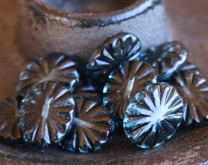Czech Picasso Beads Pressed Oval Beads 13mm Montana Blue 12 - 9