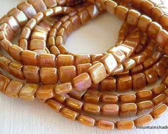 Czechmates Tile 6mm 2 Hole Czech Glass Beads - Opaque Rose Luster (BX 11 - 21)