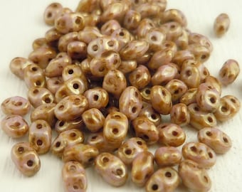 MiniDuo Seed Beads 2 Hole Beads - Luster Opaque Gold Smoky Topaz  2x4mm - 2.5" Tube