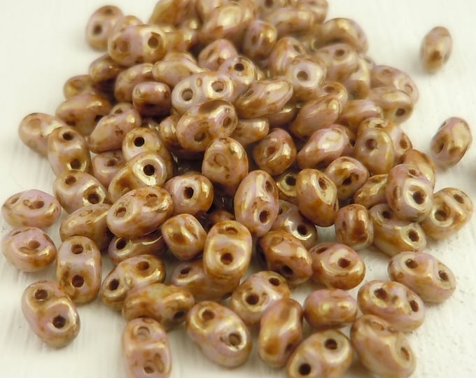 MiniDuo Seed Beads 2 Hole Beads - Luster Opaque Gold Smoky Topaz  2x4mm - 2.5" Tube