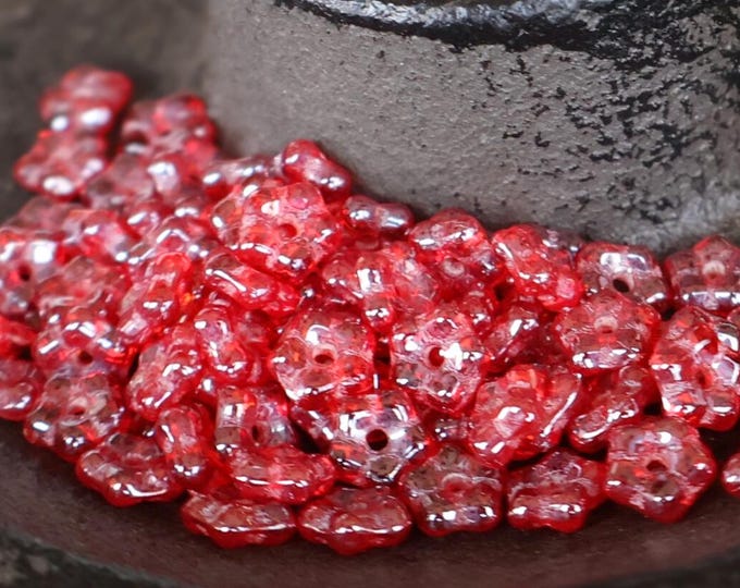 Czech Flower Beads 5mm Czech Glass Beads Ruby Luster Daisy Lochrosen Spacer  50 pc BX 8 - 26