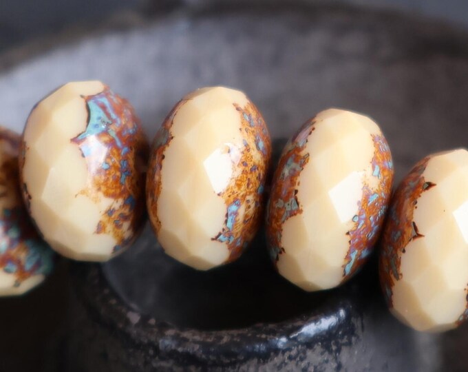 Czech Glass Beads 16x10mm Opaque Beige Picasso X-Large Rondelle Beads