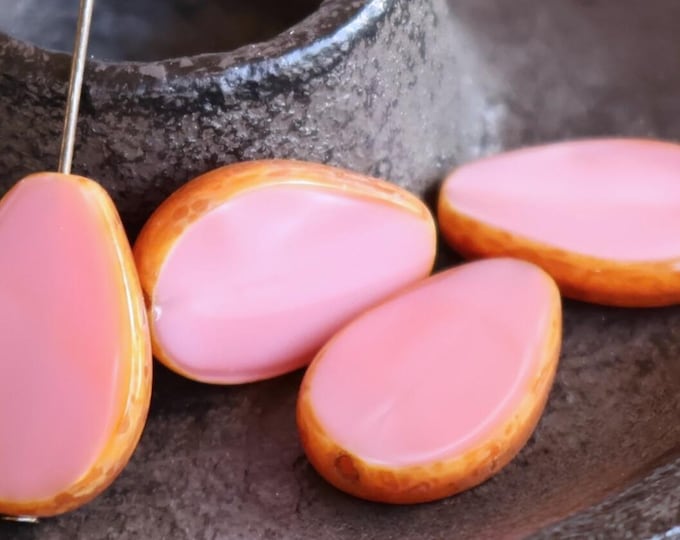 6 Picasso Bead Table Cut Drop Czech Glass Beads 18mm Opaque Pink