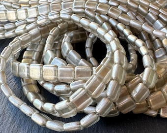 CzechMates Tile Beads Czech Glass 2 Hole Square Tile 6mm - Halo Linen (BX 8 - 26) Jewelry and Beading Supplies