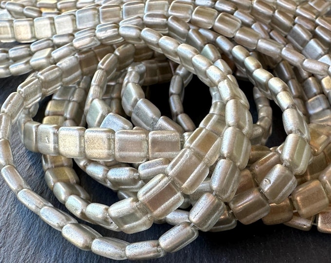 CzechMates Tile Beads Czech Glass 2 Hole Square Tile 6mm - Halo Linen (BX 8 - 26) Jewelry and Beading Supplies