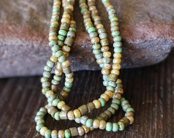 Czech Picasso Aged Multi Color Striped Bugle and Seed Bead Mix Size 6/0 - (PBM - 104) Jewelry and Beading Supplies, Green Luster